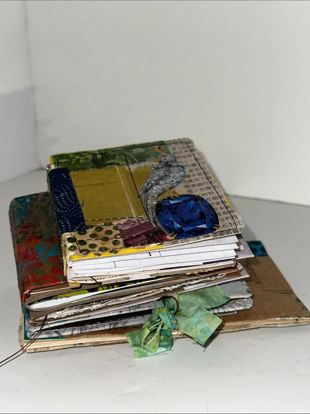 Set of 4 Handmade Mini Junk Journals— Green, Blue & Teal Accents